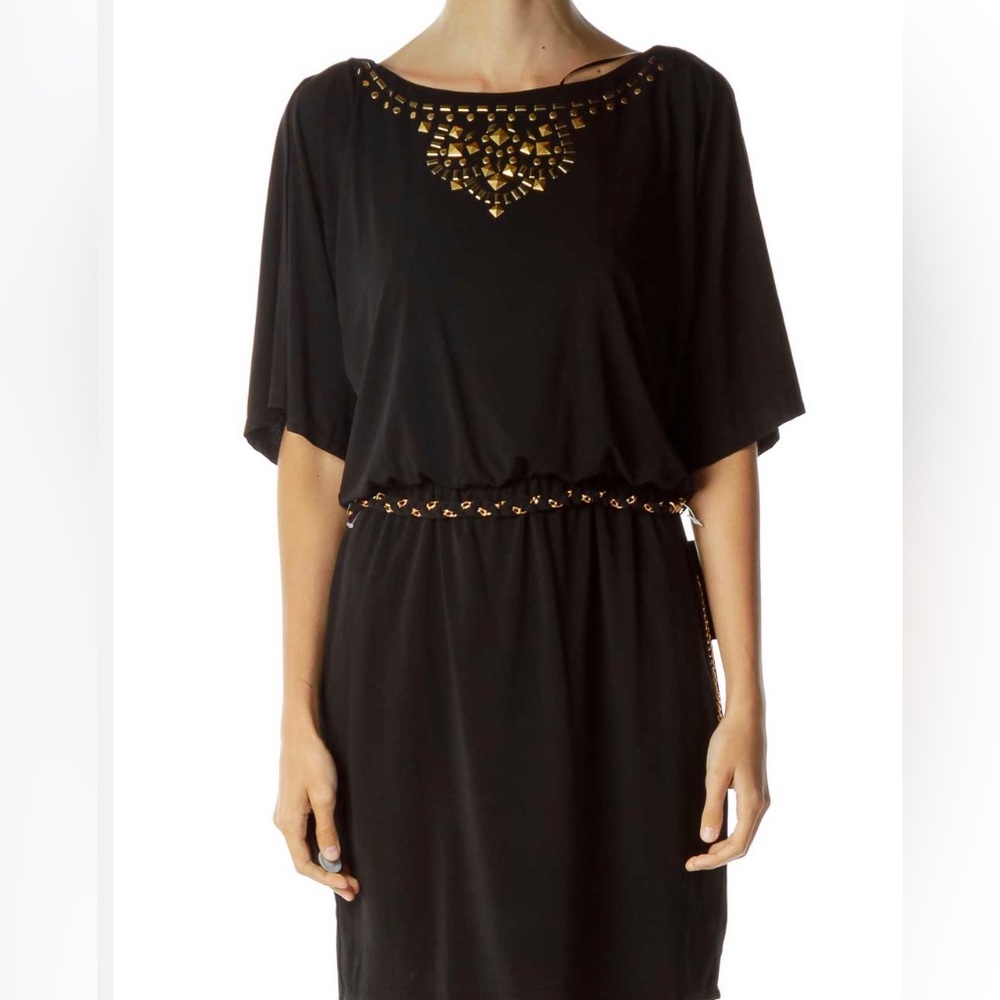 NEW Thalia Black Dress Gold Embellished Neckline Party Cocktail Evening